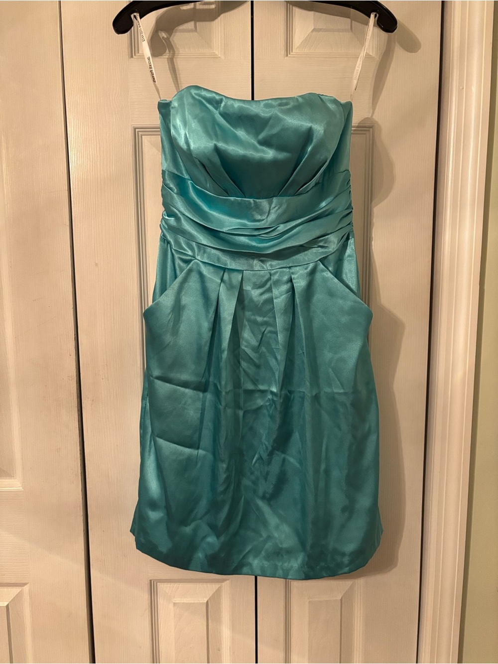 David’s Bridal Strapless Teal Satin Party Dress - Elegant Women’s Cocktail Dress